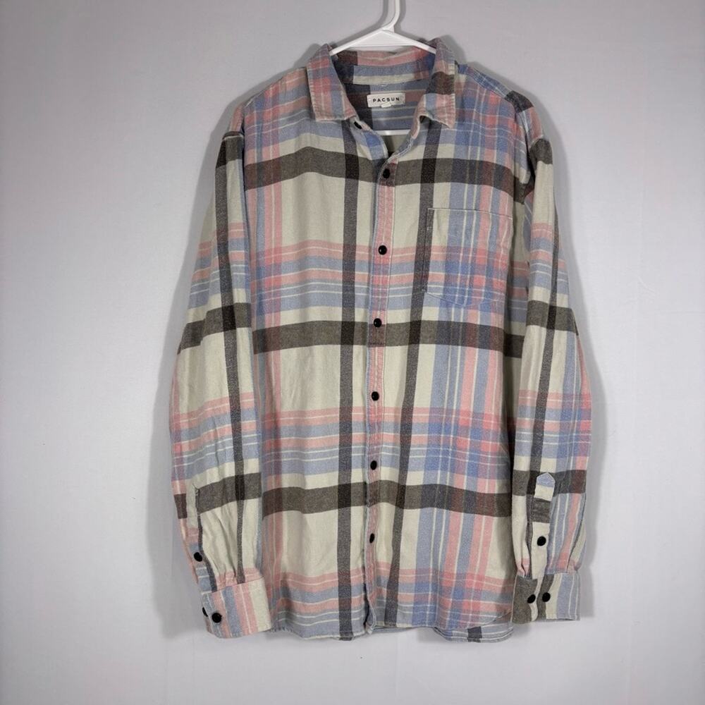 PacSun Pink and Grey Plaid Button Down Shirt Size Large 0936